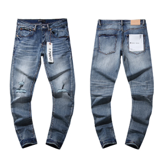 Light Blue Washed Slim Denim Jeans with Knee Distressing